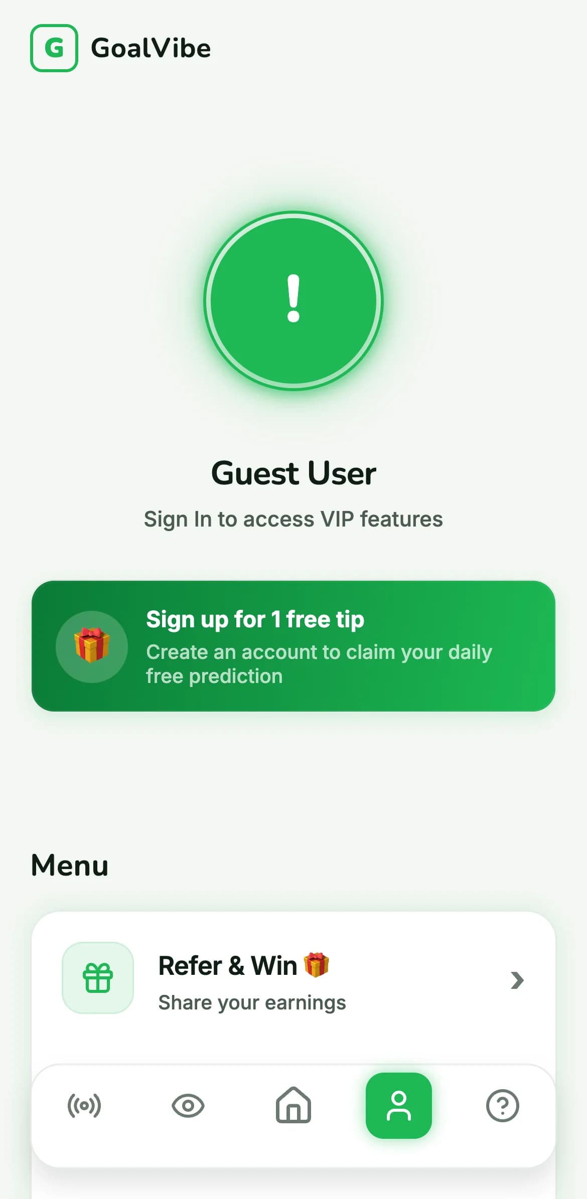 GoalVibe profile screen
